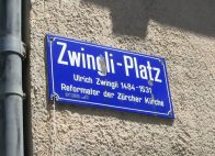 Road sign of Zwingliplatz (Zwingli Square)
