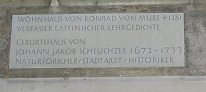 Zurich, Kirchgasse 22 (Church Alley no.
                        22), text board about the house of Mure and
                        Scheuchzer