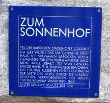 Zurich, Stadelhoferstrasse (Stadelhofen
                        Street), text board about house
                        "Sonnenhof" ("Sun's Yard")