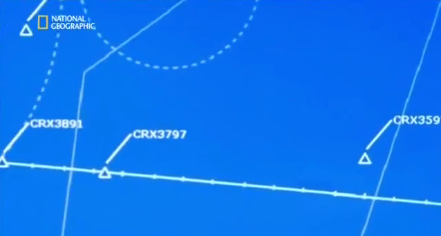 Flughafen
                Zrich, Anflugkarte 01 des 24.11.2001 nach 22 Uhr mit
                drei Crossair-Maschinen, Crossair 3891, Crossair 3797,
                und Crossair 3597 zuletzt ist noch in der letzten Kurve