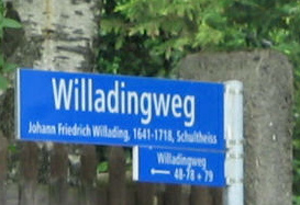 Willadingweg, Strassenschild