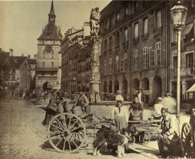 Bern, der Dudelsackpfeiferbrunnen an der
                          Spitalgasse, vor 1890
