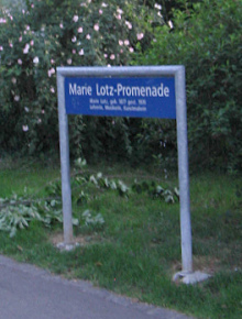 Birsfelden, Wegschild der Lotzpromenade
                        (Marie-Lotz-Promenade)