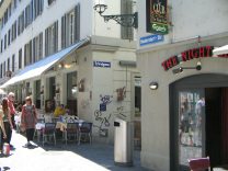 Zurich, corner Niederdorfstrasse /
                        Schmidgasse ("Downtown Street" /
                        "Smith Alley")