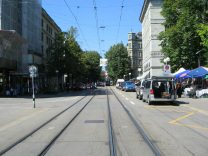 Zurich, Bahnhofstrasse (Station Street)
                        near Brkliplatz (Buerkli Square), view to
                        Paradeplatz (Parade Square)