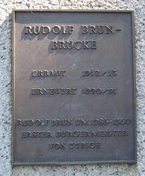 Zurich, Rudolf-Brun-Brcke (Rudolf Brun
                        Bridge), text board