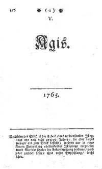 Pestalozzi 1766: Schrift Agis,
                        Titelblatt