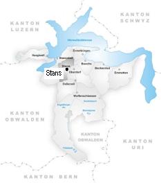 Karte des Kantons Niedwalden mit der
                            Position von Stans