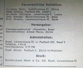 PdA-Zeitung "Vorwrts" 1945,
                            Redaktionsliste mit Surava