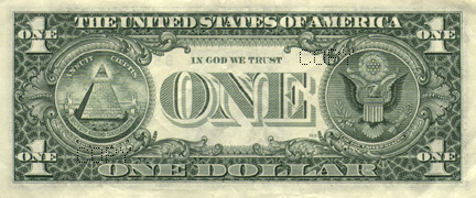 Der 1-Dollar-Schein (1-Dollar-Note) von
                          1932 mit der "Illuminaten"-Pyramide
                          und mit der "Neuen Weltordnung".
