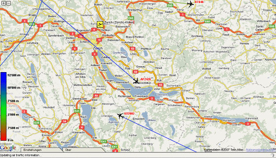 Karte 49: 1.12.2007, Sa, 21:57 Uhr, erneut
                        sind Sdanflug-Flugzeuge verschwunden