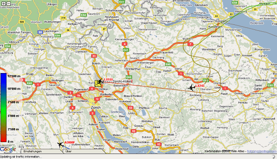 Karte 57: 3.12.2007, Mo, 6:15 Uhr, Anflug
                        ber Konstanz - Mllheim - Wil
