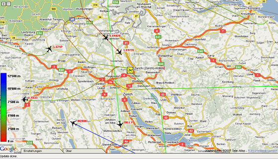 Karte 62: 3.12.2007, Mo, 8:15 Uhr,
                        Nordanflug vom Greifensee aus ber den Flughafen
                        Zrich-Kloten hinweg ber Baden mit
                        180-Grad-Kurve bei Klingnau und Hohentengen