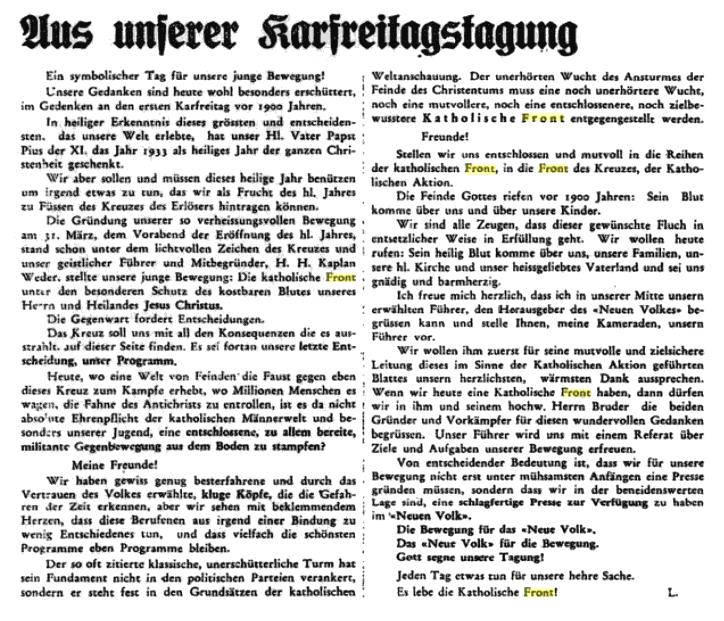 Lchingers Rede zum
                        Karfreitag 1933 mit der Beschwrung der Bindung
                        durch das "Blut Christi" und mit der
                        Ankndigung des "Fhrers" Weder [2]