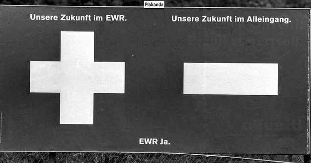 Poster of EEA proponents with a cross and a
                    block