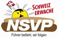 Logo of NSVP with Hitler as it's
                                sun and with a brown swastika flag
