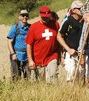Swiss hiker with
                              a Swiss cross on his red T-shirt