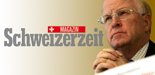 Ulrich Schler with the newspaper "Swiss
                  Times" ("Schweizerzeit") [14], a little
                  bit helpless against the growing criminality coming
                  from abroad to Europe because he cannot understand
                  world wide poverty