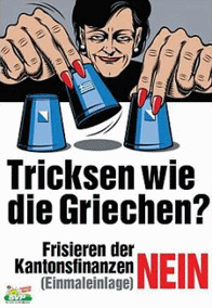 Nazi poster of SVP in 2013 with
                                    the reproach that Mrs. Gut from the
                                    Free Democrats (FDP) would trick
                                    like "Greeks" when she
                                    would restructure the pension fund
                                    of the canton of Zurich with one
                                    unique payment