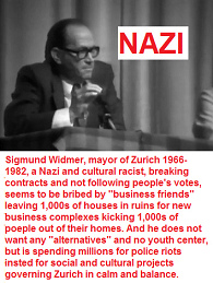 Nazi and cultural racist
                                    Sigmund Widmer at a general assembly
                                    at people's house, June 4, 1980