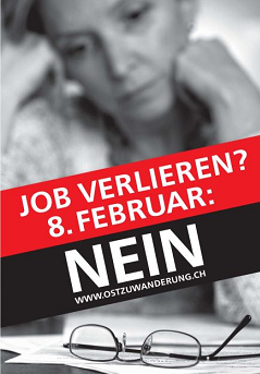 Poster of SVP in 2008 claiming
                                  that Swiss women would loose their
                                  jobs with more immigration from
                                  eastern Europe