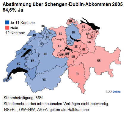 Abstimmung ber das
                          Schengen-Dublin-Abkommen 2005, Kantone