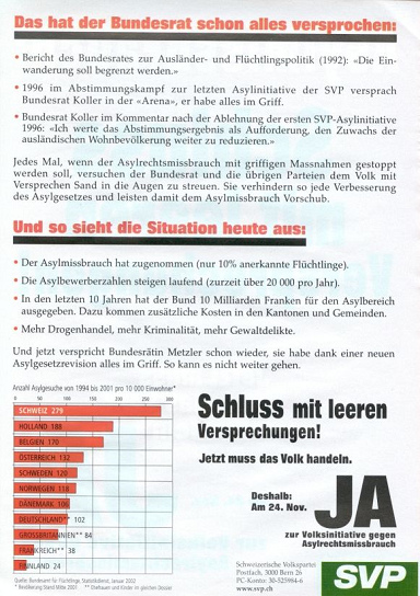 Flugblatt der SVP gegen Asylmissbrauch von
                      2002