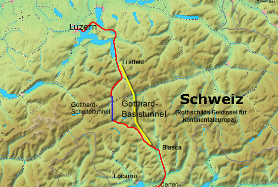 Gotthard-Basistunnel, Karte