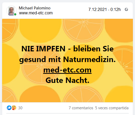 Naturimpfung 8: 7.12.2021: NIE
                      IMPFEN - bleiben Sie gesund mit Naturmedizin.
                      med-etc.com Gute Nacht.