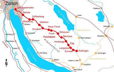 Forchbahn von Zrich nach Esslingen, Karte