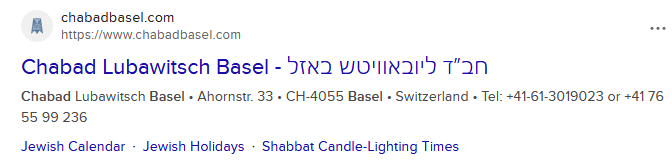 Chabad-Sekte an der Ahornstrasse 33 in Basel
- Code 33 Chabad-Sekte an der Ahornstrasse 33
in Basel - Code 33