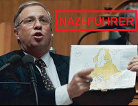 Blocher erkl�rt im Nationalrat
                                    seine Version der schweizer
                                    Geschichte mit einer Karte von 1943,
                                    18. M�rz 1997