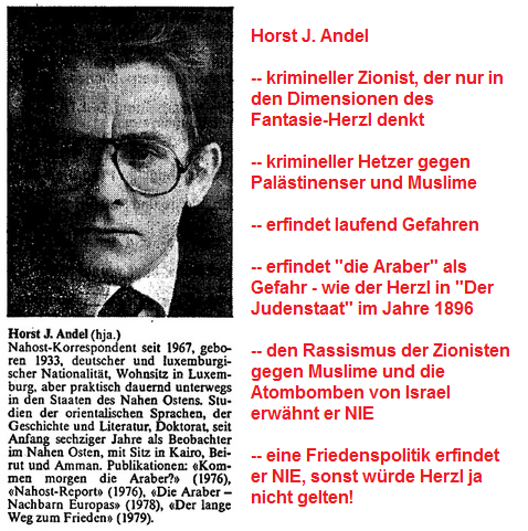 Horst Andel, krimineller Zionist und
                              Hetzer gegen Pal�stinenser und Muslime,
                              Portr�t, wird in der Zeitung "Der
                              Bund" sch�n pr�sentiert